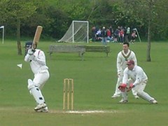 Baz and Gus can only watch as the Ibstock batsman plays one in to the off side